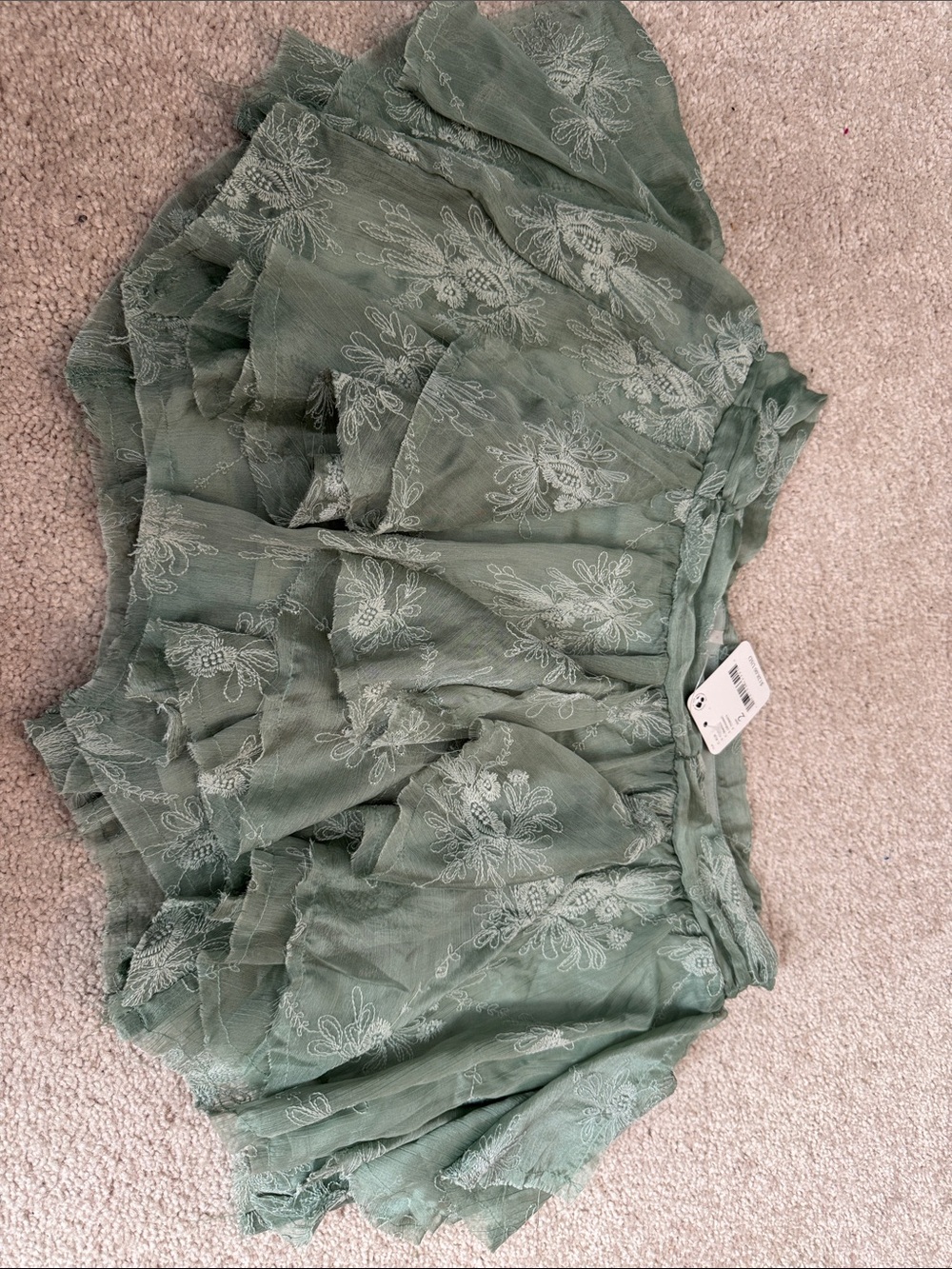 Free People Sage Green Embroidered Skirt